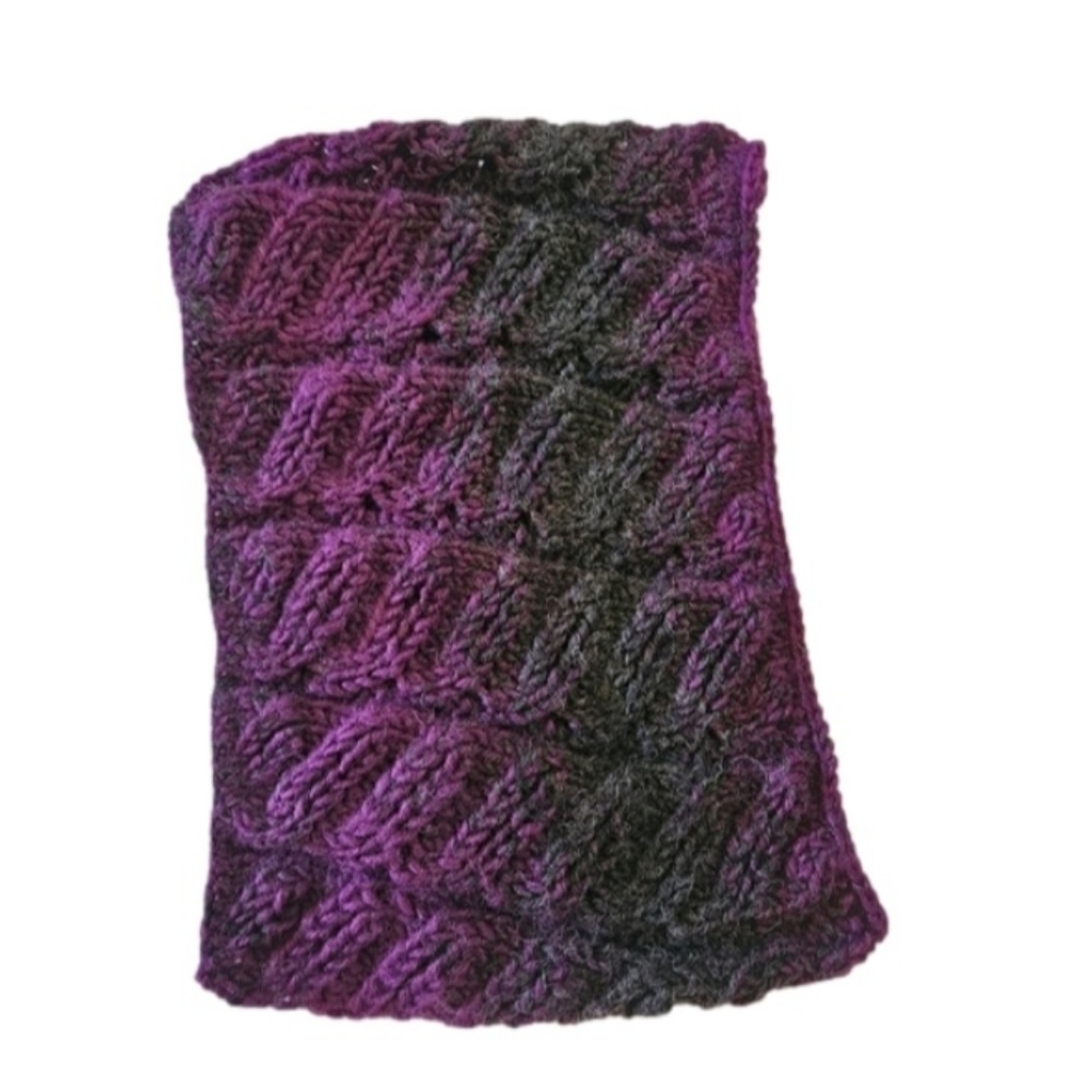 Hand Crafted Scarf Unique chunky knit Multipurpose Purple Black Crochet Handmade